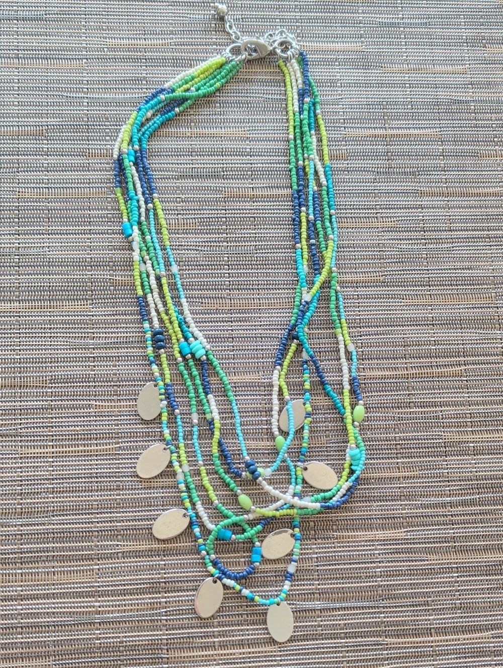 Multistrand Green & Blue Beaded Statement Necklace